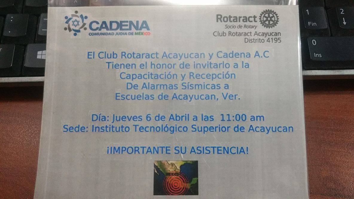 A través de la gestión el Club Rotaract Acayucan logró la donación de alarmas sísmicas para 5 escuelas.